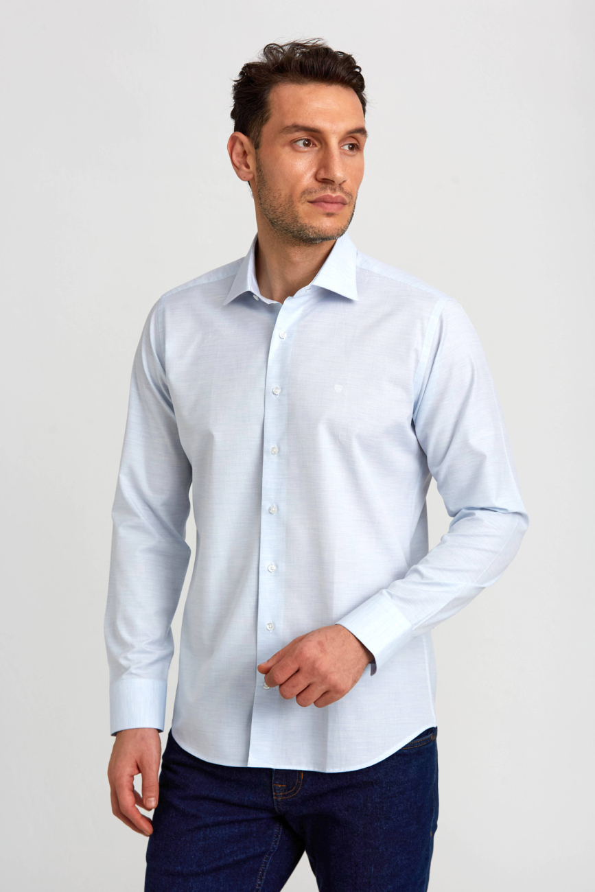 Regular Fit C Yaka Açık Mavi Erkek Gömlek