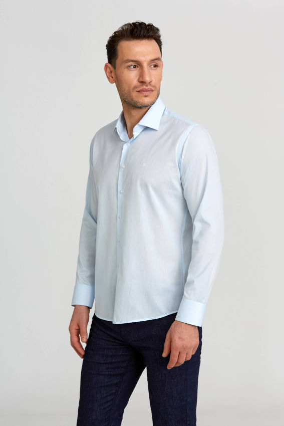 Regular Fit C Yaka Açık Mavi Erkek Gömlek - 5