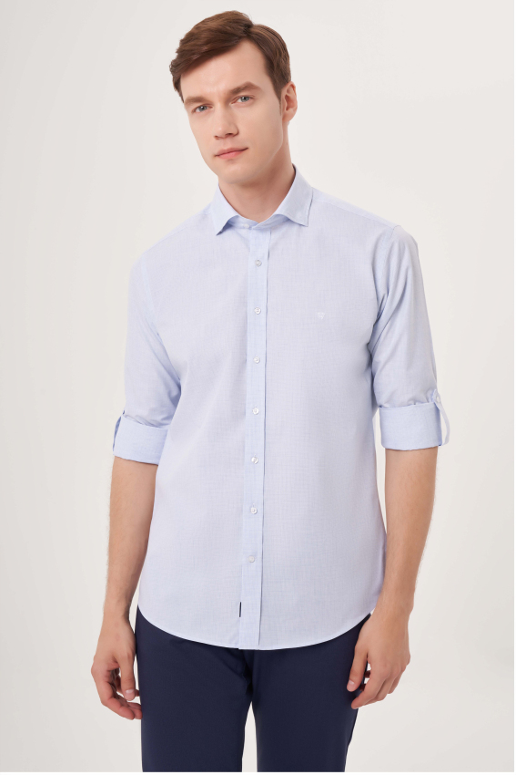 Regular Fit Kol İçi Apoletli Açık Mavi Erkek Gömlek - 4