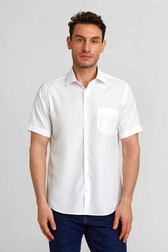 Regular Fit Kısa Kollu Beyaz Erkek Gömlek - 1