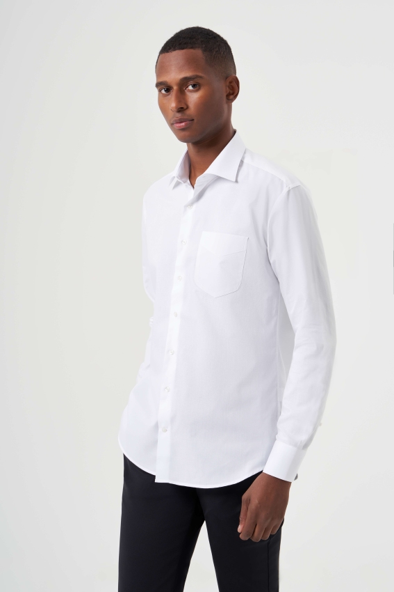 Regular Fit Klasik Beyaz Erkek Gömlek - 1
