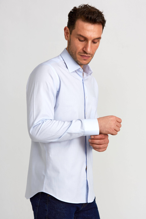 Regular Fit Klasik Gri Erkek Gömlek - 5