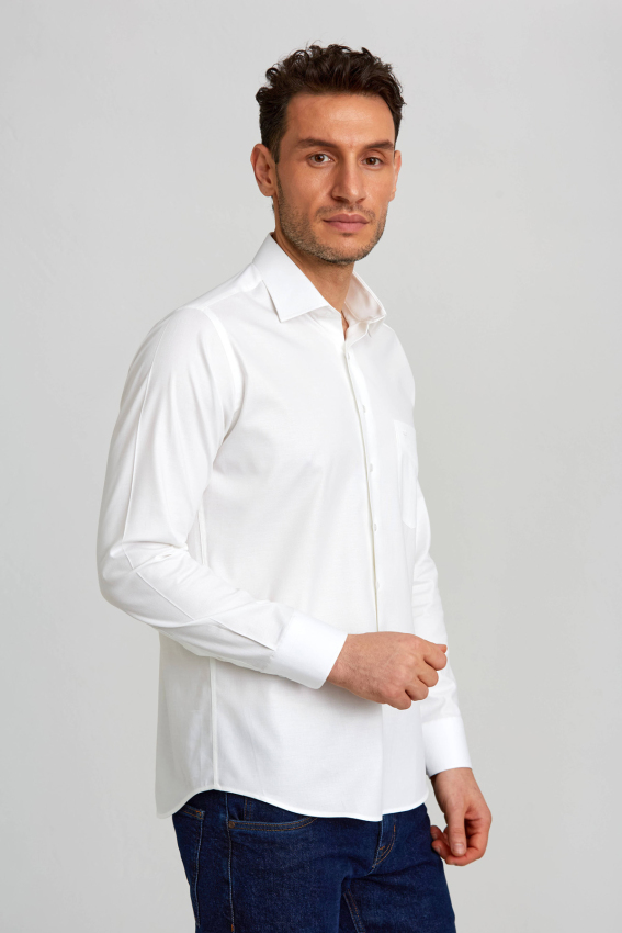 Regular Fit Beyaz Klasik Erkek Gömlek - 5