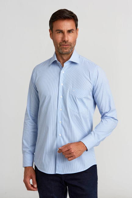 Regular Fit Mavi Klasik Erkek Gömlek - 3