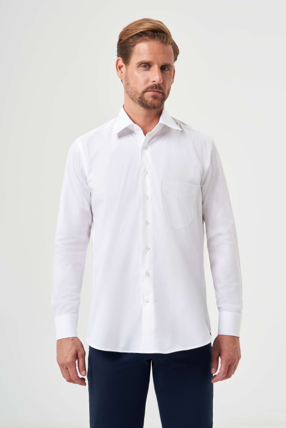 Regular Fit Beyaz Klasik Erkek Gömlek - 1
