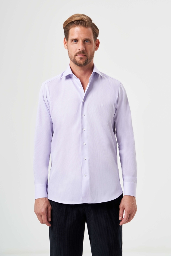 Regular Fit Lila İtalyan Yaka Klasik Erkek Gömlek - 1