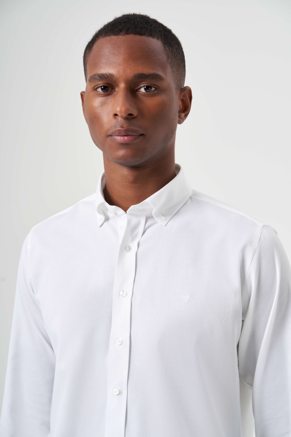 Regular Fit Paşa Yaka Beyaz Spor Erkek Gömlek - 4
