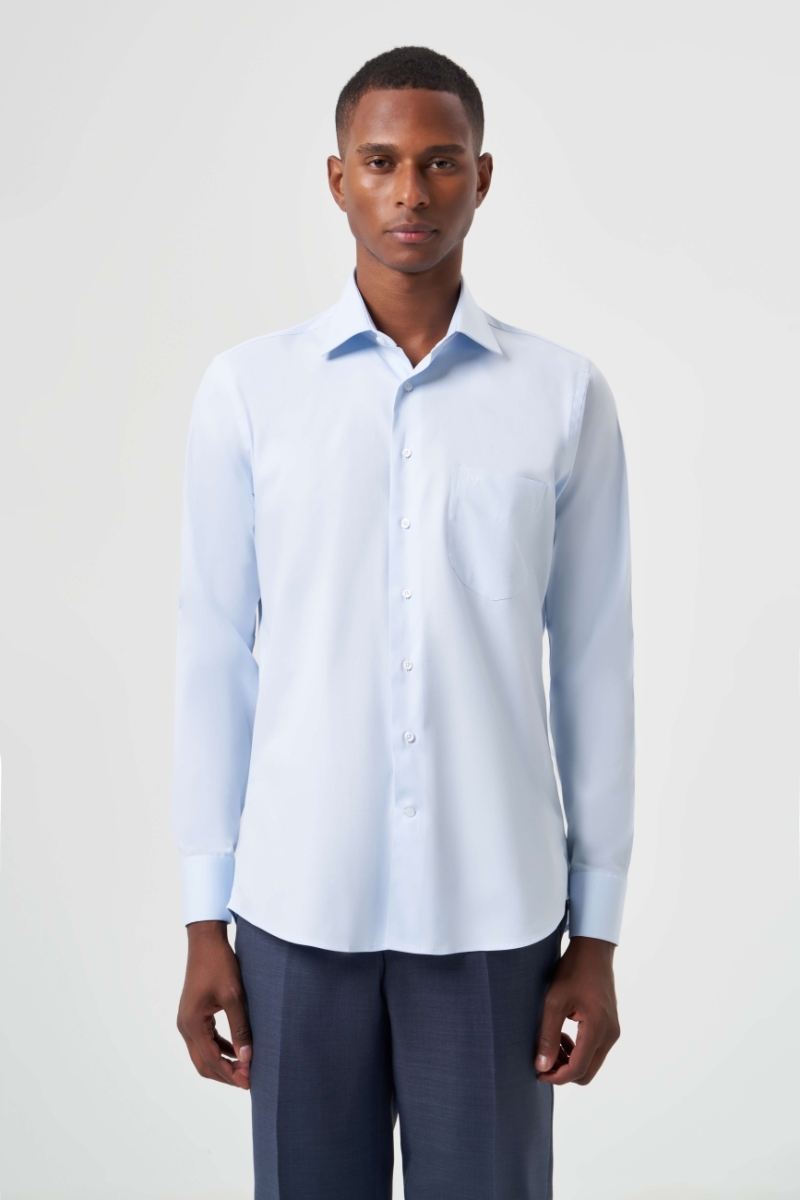 Regular Fit Açık Mavi Basic Klasik Erkek Gömlek