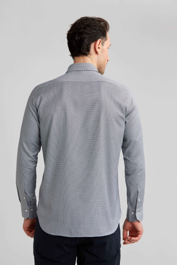 Regular Fit Paşa Yaka Desenli Gri Erkek Gömlek - 2