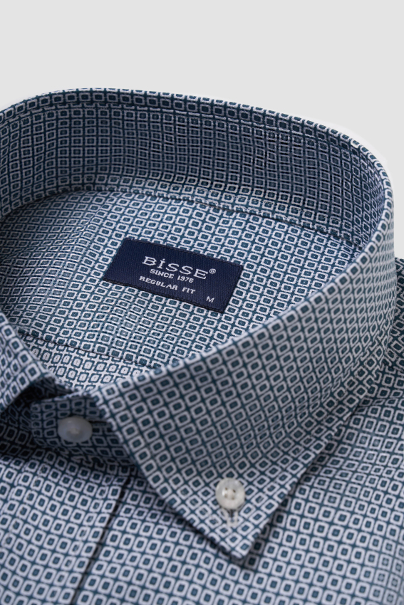 Regular Fit Paşa Yaka Desenli Yeşil Erkek Gömlek - 7