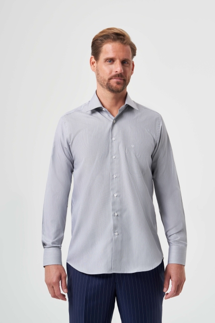 Regular Fit Gri Klasik Erkek Gömlek - 4