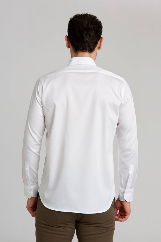 Regular Fit Paşa Yaka Beyaz Spor Erkek Gömlek - 2