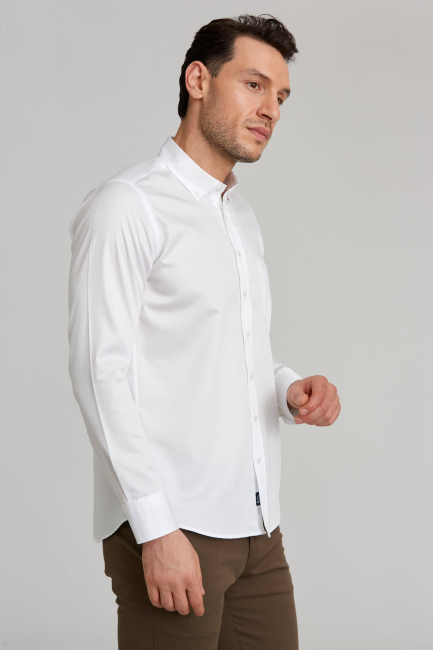 Regular Fit Paşa Yaka Beyaz Spor Erkek Gömlek - 5