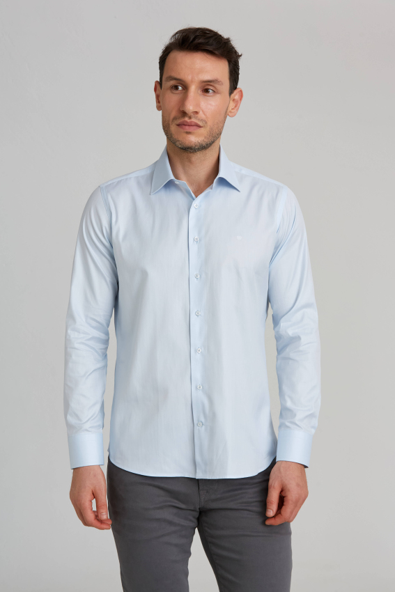 Regular Fit Açık Mavi Klasik Erkek Gömlek - 1