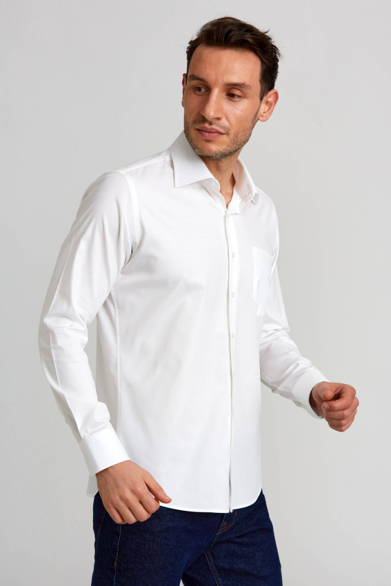 Regular Fit Beyaz Klasik Erkek Gömlek - 5