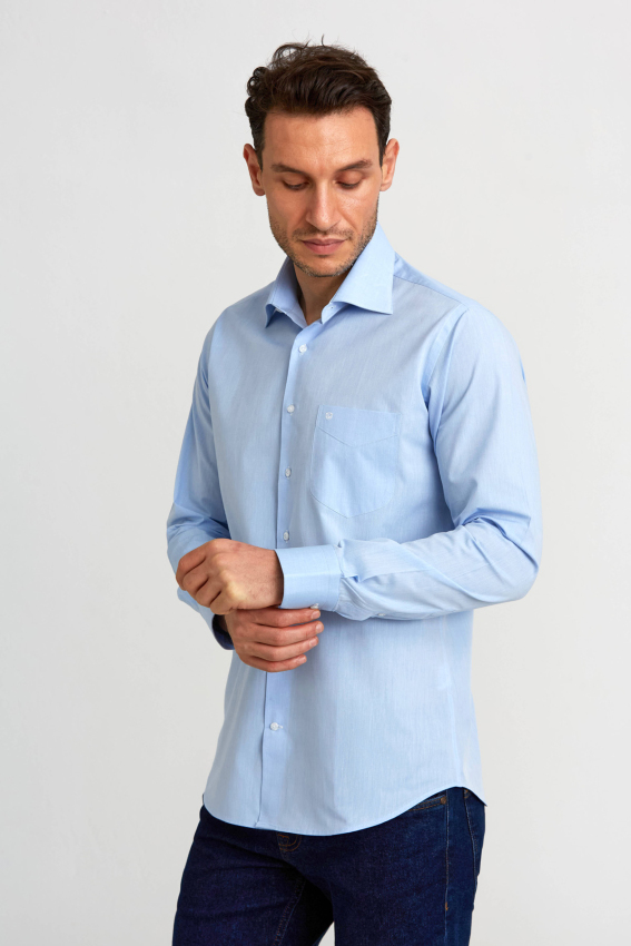 Regular Fit Mavi Klasik Erkek Gömlek - 5