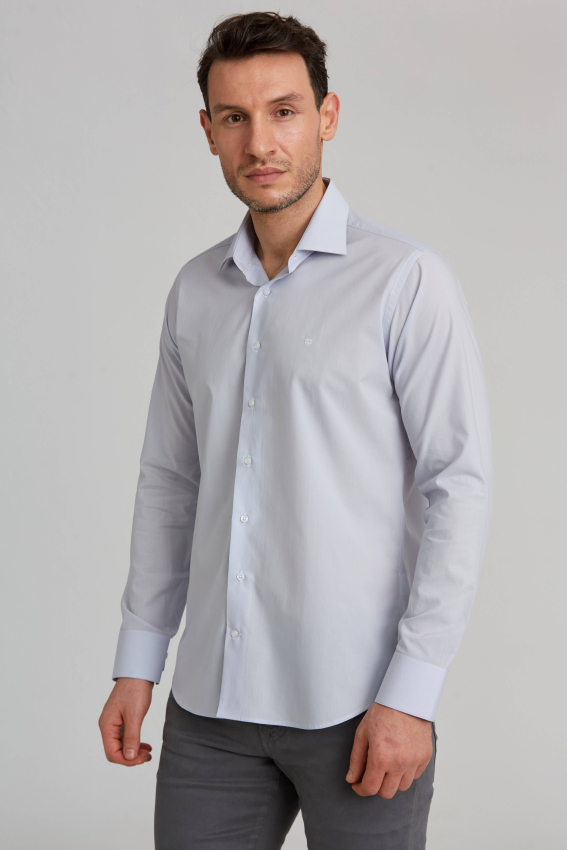Regular Fit Gri Klasik Erkek Gömlek - 5