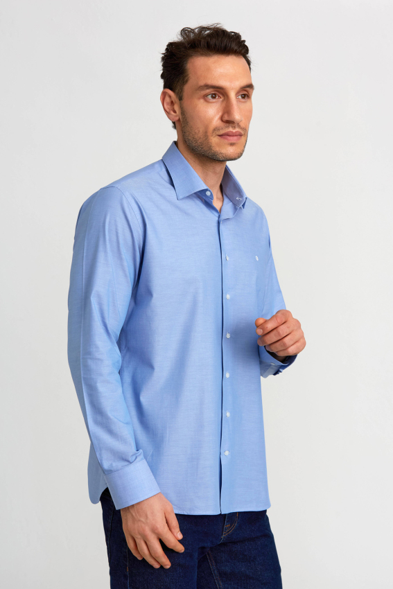 Regular Fit Mavi Klasik Erkek Gömlek - 1