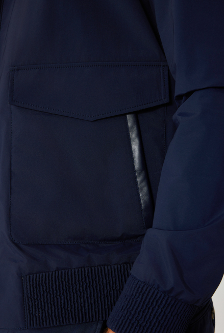 Gömlek Yaka Lacivert Deri Detaylı Erkek Mont - 4