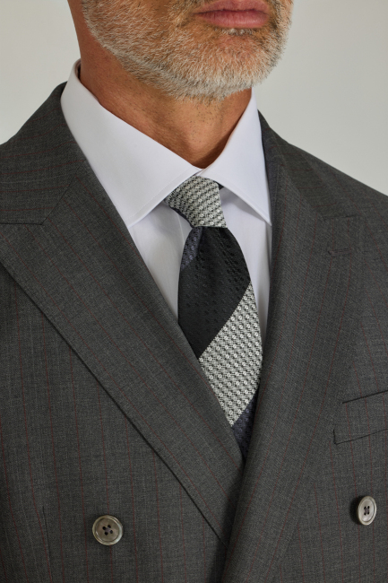 Gri Comfort Fit İtalyan Kruvaze Yaka Sedef Düğmeli 6 Drop Yün Takım Elbise - 5