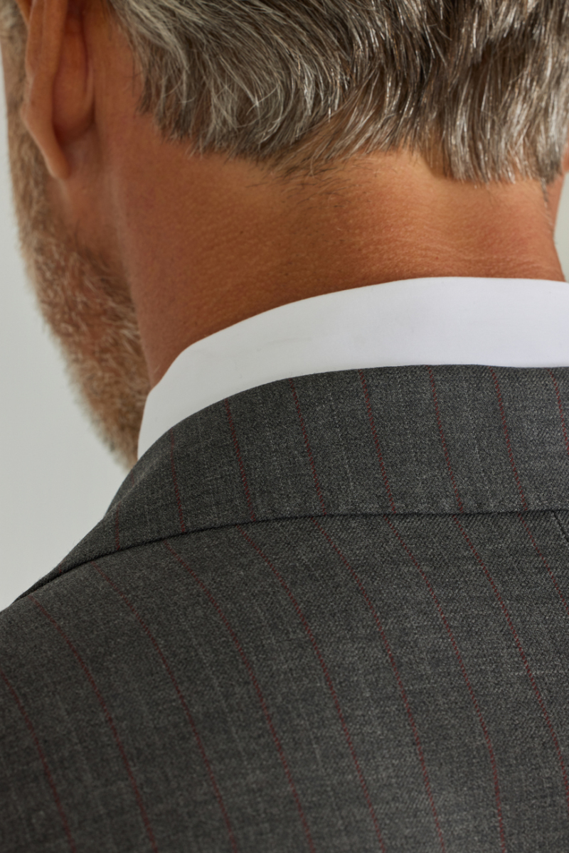 Gri Comfort Fit İtalyan Kruvaze Yaka Sedef Düğmeli 6 Drop Yün Takım Elbise - 6