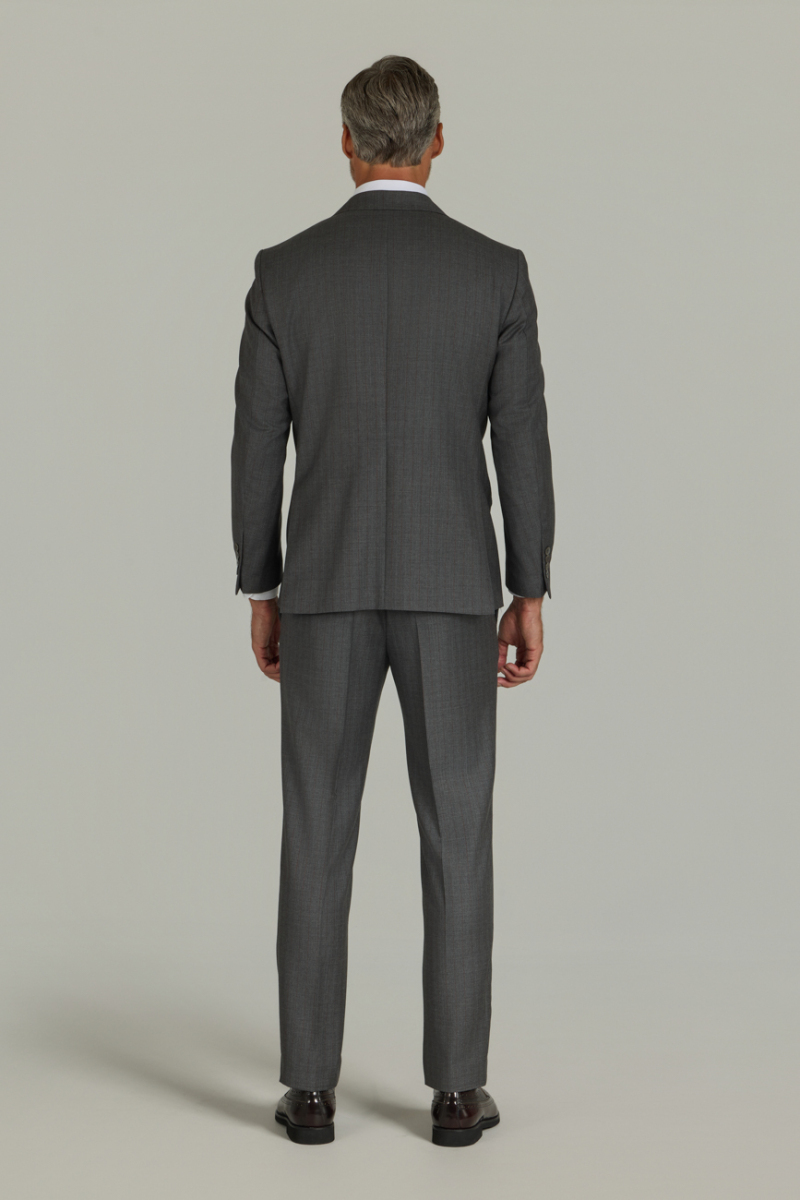 Gri Comfort Fit İtalyan Kruvaze Yaka Sedef Düğmeli 6 Drop Yün Takım Elbise - 7