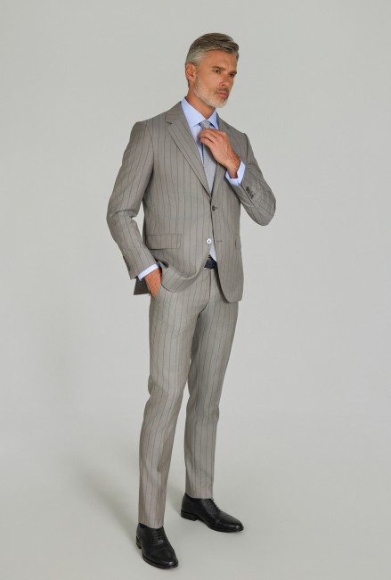 Gri Comfort Fit Mono Yaka Çift Yırtmaçlı Sedef Düğmeli 6 Drop Yün Takım Elbise - 3