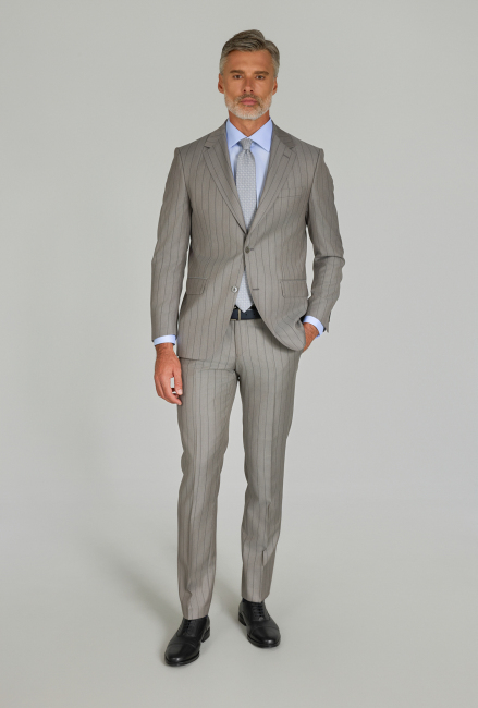 Gri Comfort Fit Mono Yaka Çift Yırtmaçlı Sedef Düğmeli 6 Drop Yün Takım Elbise 