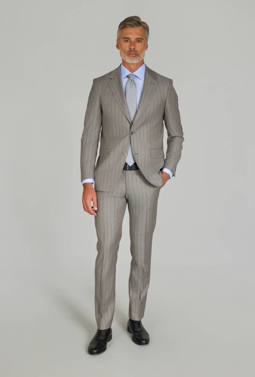 Gri Comfort Fit Mono Yaka Çift Yırtmaçlı Sedef Düğmeli 6 Drop Yün Takım Elbise