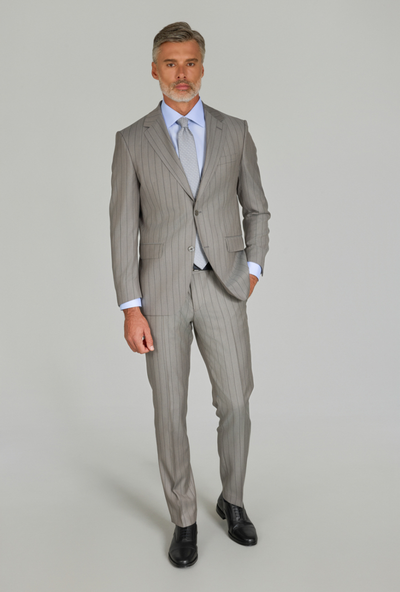 Gri Comfort Fit Mono Yaka Çift Yırtmaçlı Sedef Düğmeli 6 Drop Yün Takım Elbise (1)