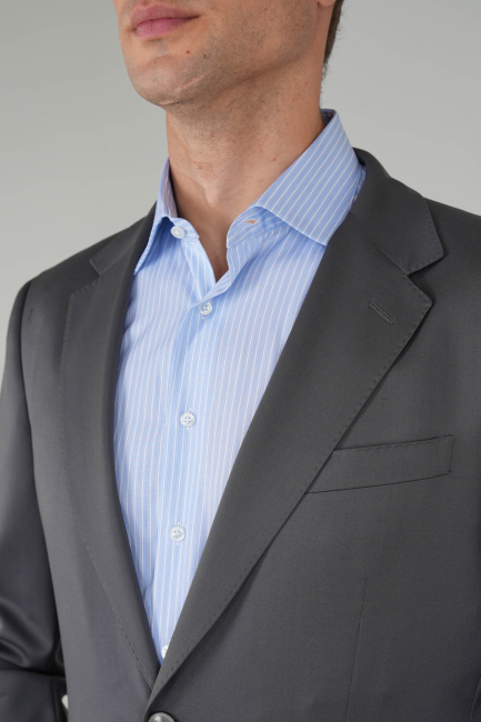 Gri Dokuma Mono Yaka Çift Yırtmaçlı 6 Drop Yün Klasik Takım Elbise - 3