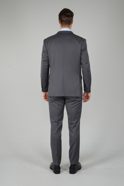 Gri Dokuma Mono Yaka Çift Yırtmaçlı 6 Drop Yün Klasik Takım Elbise - 2