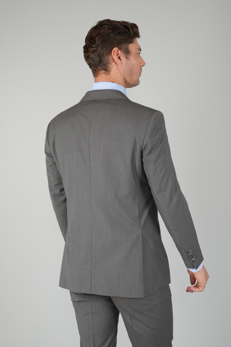 Gri Kırlangıç Yaka Çift Yırtmaçlı 6 Drop Yün Keten Takım Elbise (1)