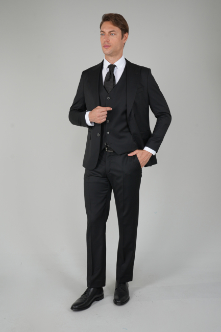 Gri Kırlangıç Yaka Çift Yırtmaçlı 6 Drop Yün Takım Elbise