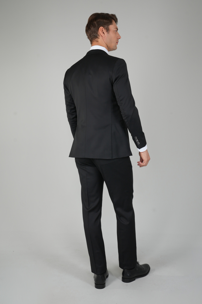 Gri Kırlangıç Yaka Çift Yırtmaçlı 6 Drop Yün Takım Elbise - 2