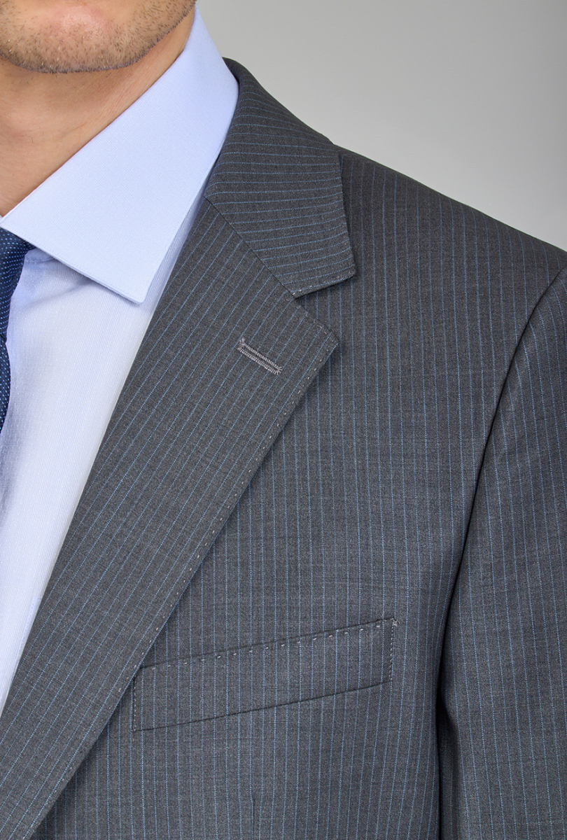 Gri Mono Yaka Çift Yırtmaçlı 6 Drop Yün Slim Fit Takım Elbise - 6