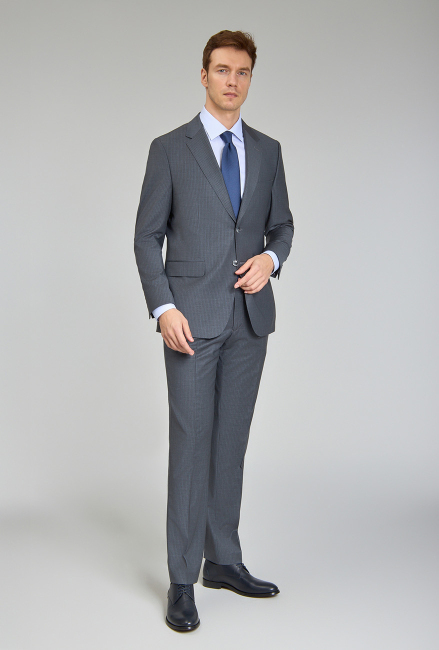 Gri Mono Yaka Çift Yırtmaçlı 6 Drop Yün Slim Fit Takım Elbise - 1