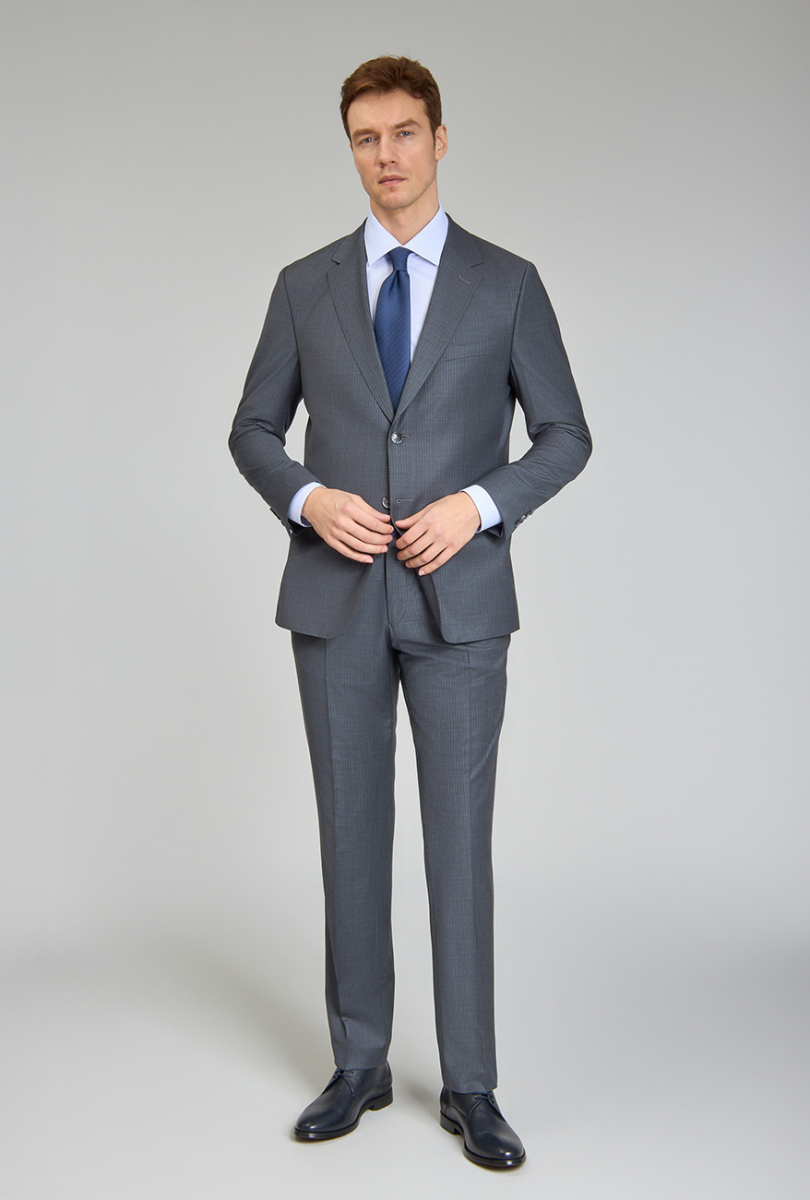 Gri Mono Yaka Çift Yırtmaçlı 6 Drop Yün Slim Fit Takım Elbise (1)