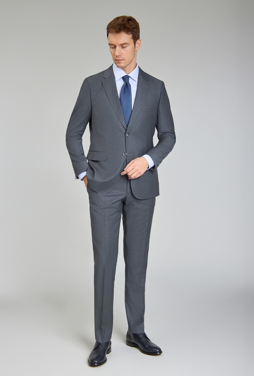 Gri Mono Yaka Çift Yırtmaçlı 6 Drop Yün Slim Fit Takım Elbise - 4