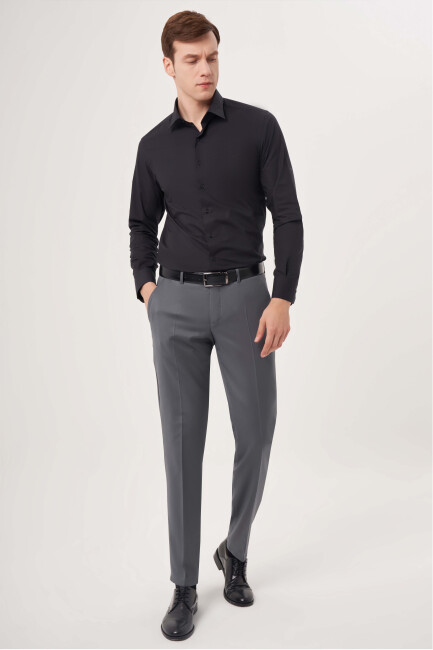 Gri Yün Dokuma Klasik Erkek Pantolon - 5