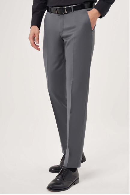 Gri Yün Dokuma Klasik Erkek Pantolon