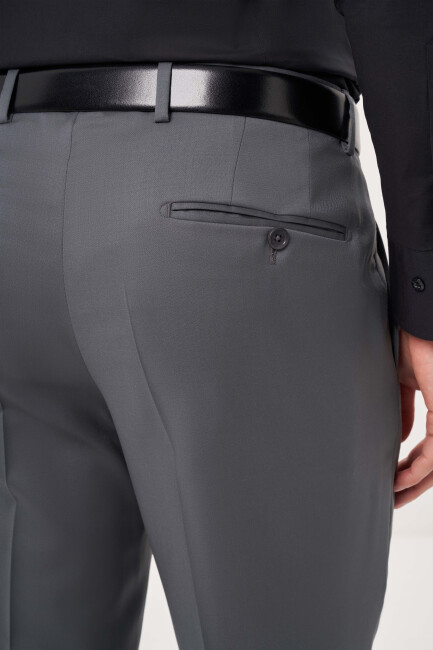 Gri Yün Dokuma Klasik Erkek Pantolon - 4