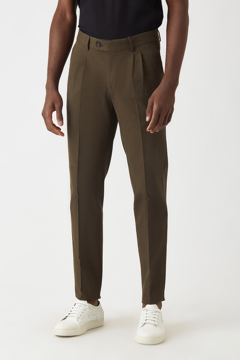 Haki Çift Pileli 4 Cepli Spor Erkek Pantolon