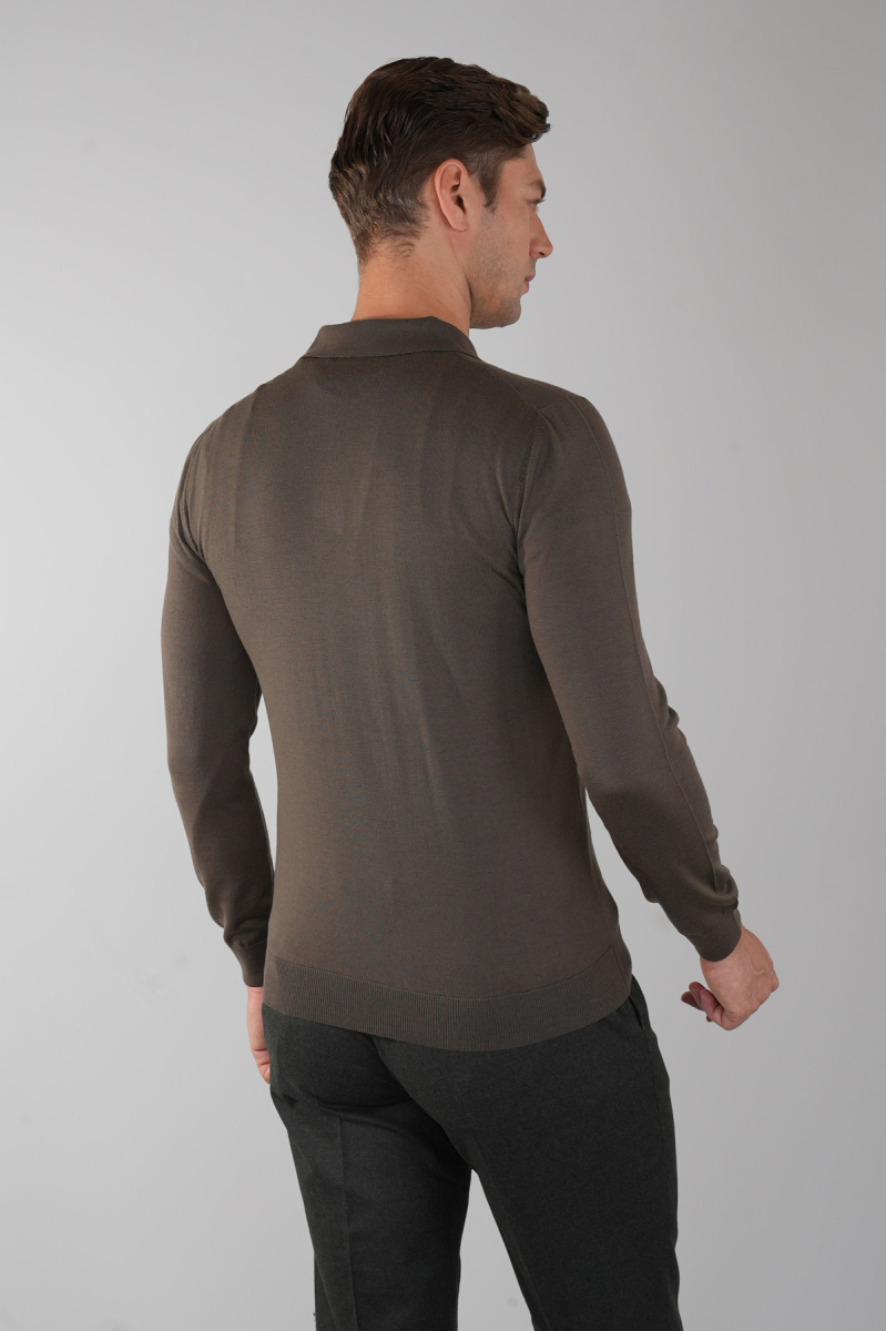 Haki Düğmeli Polo Yaka Erkek Yün Triko (1)