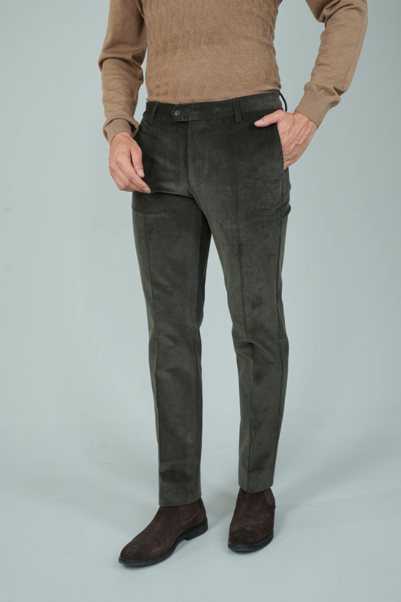 Haki Kadife Pamuk Modal Likralı Esnek Rahat 4 Cepli Erkek Pantolon