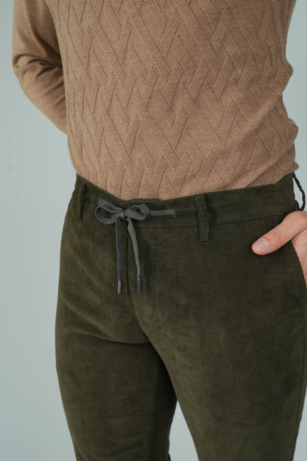 Haki Kadife Pamuklu Likralı Esnek Rahat Jagger Erkek Pantolon - 3