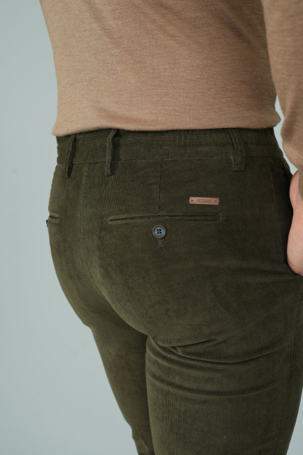 Haki Kadife Pamuklu Likralı Esnek Rahat Jagger Erkek Pantolon - 4