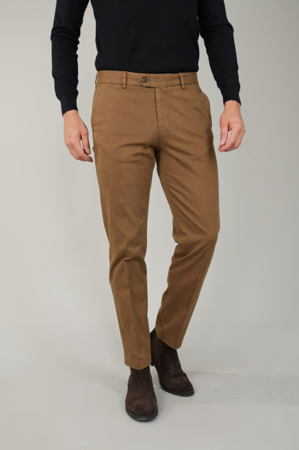 Haki Pamuklu Chino Pilesiz Erkek Pantolon 