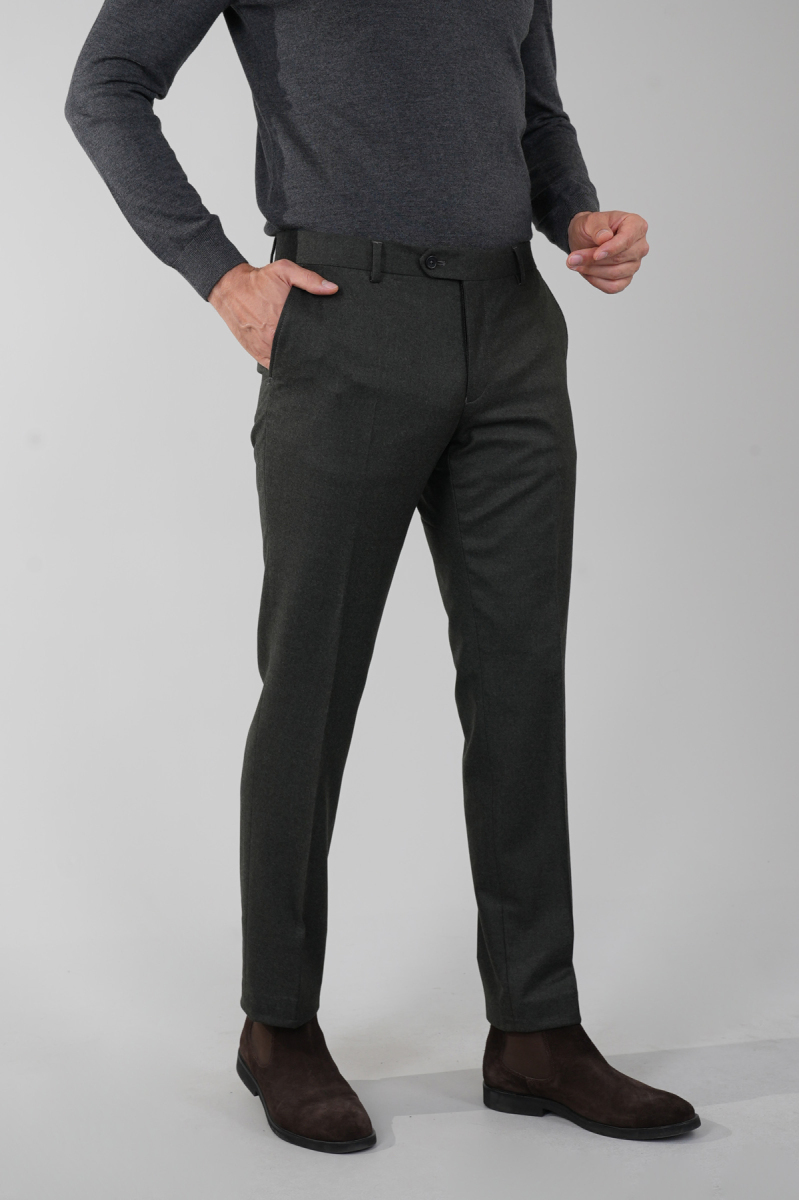 Haki Yün Flanel Regular Fit Klasik Erkek Pantolon