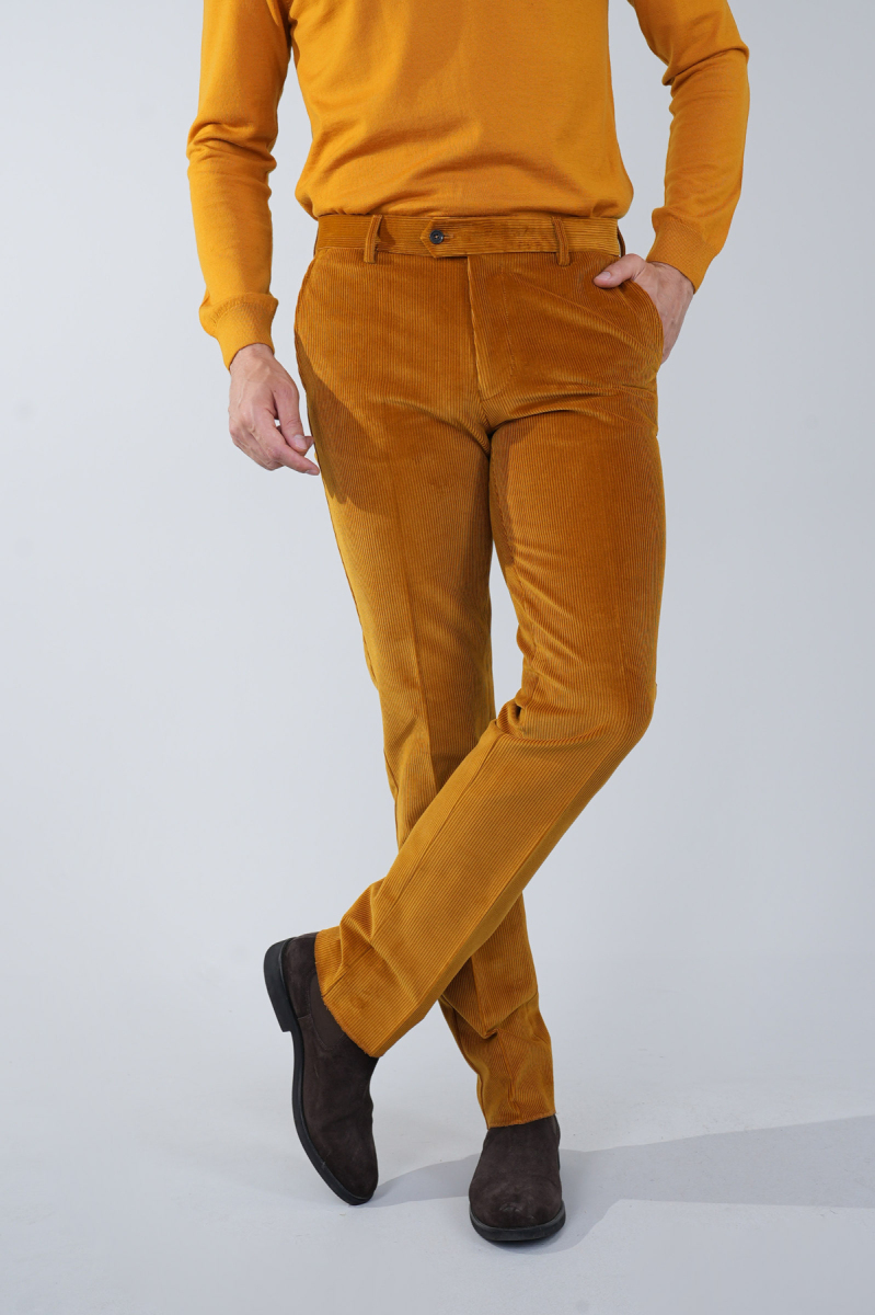 Hardal Kadife Pamuk Modal Likralı Esnek Rahat 4 Cepli Erkek Pantolon